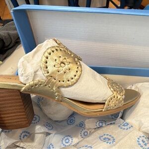 Jack Rogers Gold Leather Block Heel Sandal